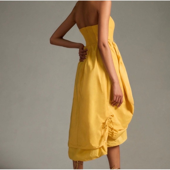 Anthropologie Yellow Strapless Ruched Hi-Low Corset Gown Size M Wedding Guest - Picture 3 of 7